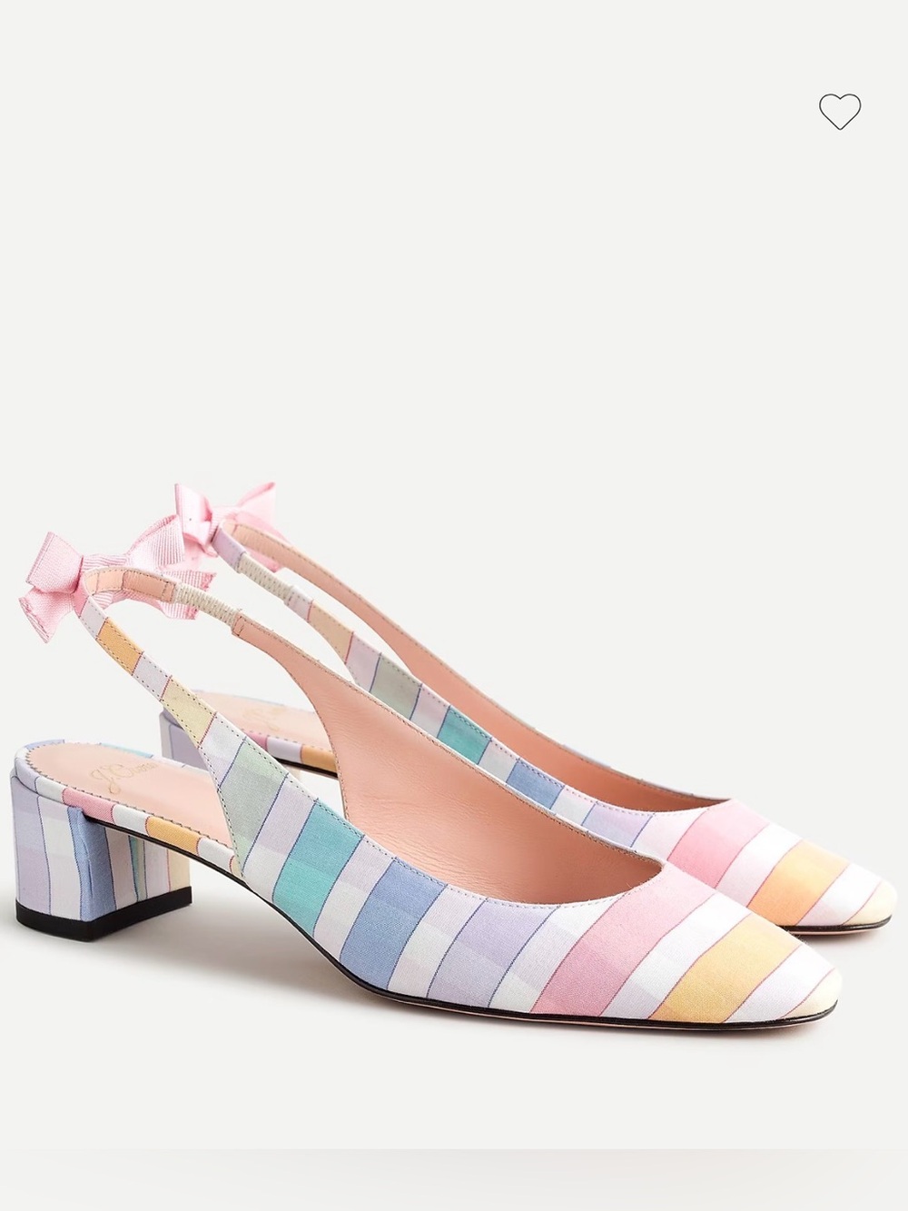 J.Crew Kate Slingback Pumps Rainbow Gingham Pastel Bow Heel Block Heel 8.5